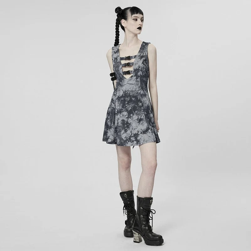 Ärmelloses Kleid mit tiefem, tiefem Batikmuster für Damen