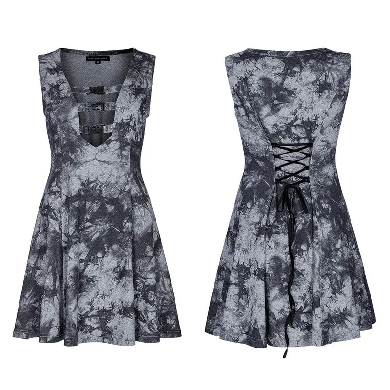 Ärmelloses Kleid mit tiefem, tiefem Batikmuster für Damen