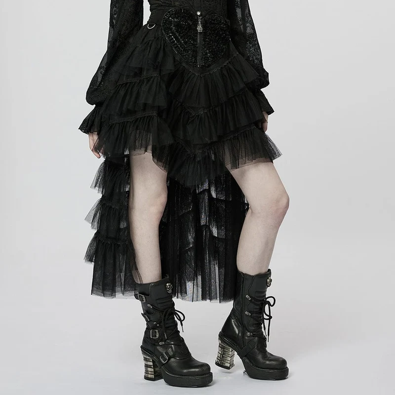 Gothic Unregelmäßig geschichteter Mesh-Rock für Damen