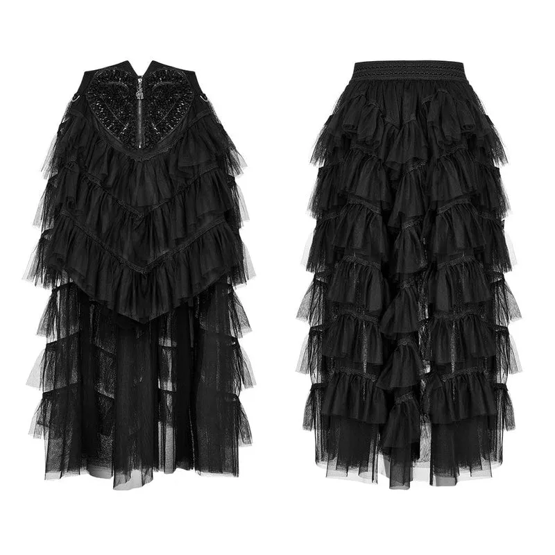 Gothic Unregelmäßig geschichteter Mesh-Rock für Damen