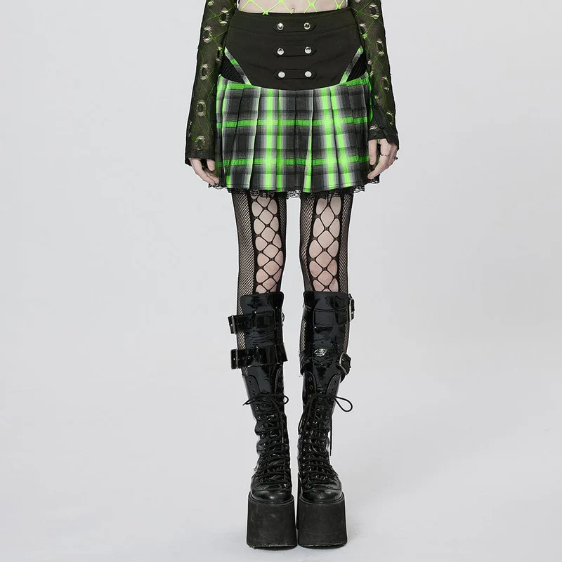 Damen Grunge Double Color Plaid Plissee Rock