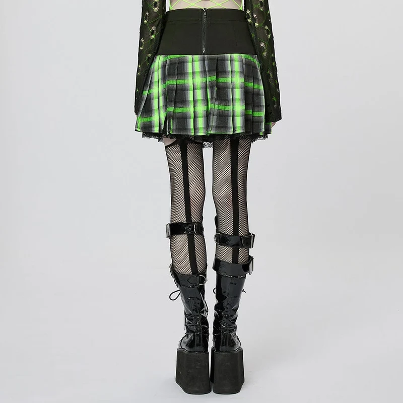Damen Grunge Double Color Plaid Plissee Rock