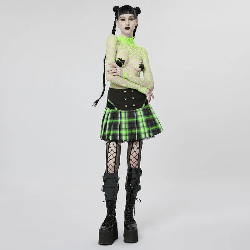 Damen Grunge Double Color Plaid Plissee Rock