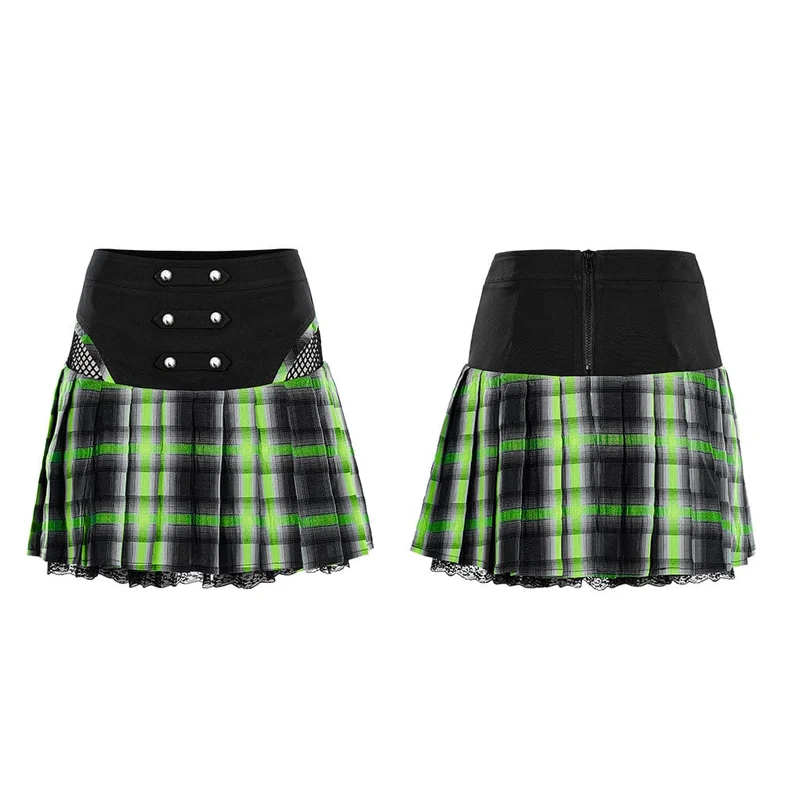 Damen Grunge Double Color Plaid Plissee Rock