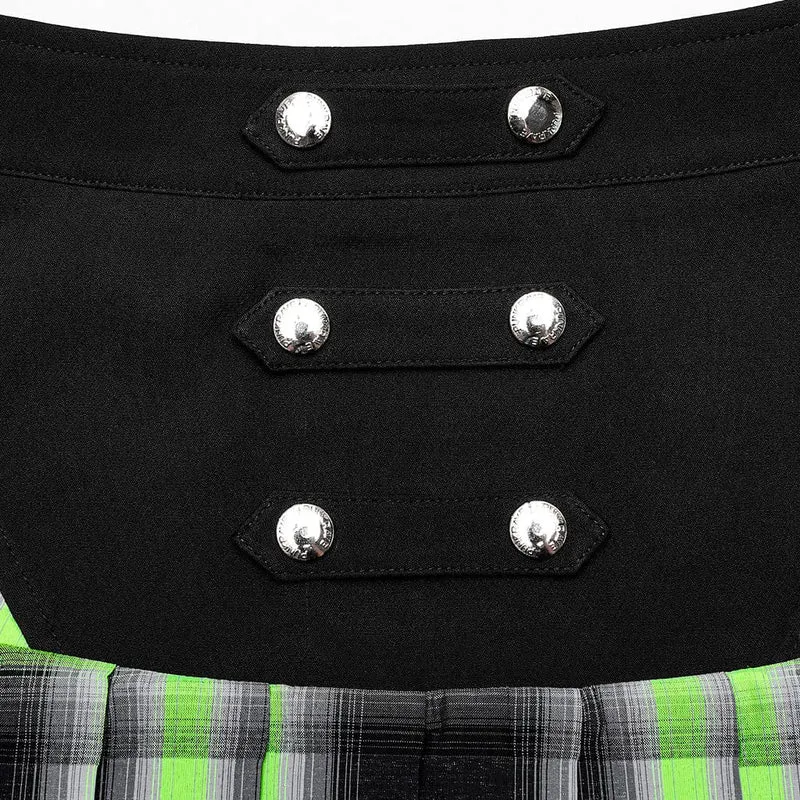 Damen Grunge Double Color Plaid Plissee Rock
