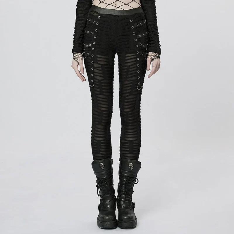 Damen-Punk-Öse, zerrissene, transparente Leggings