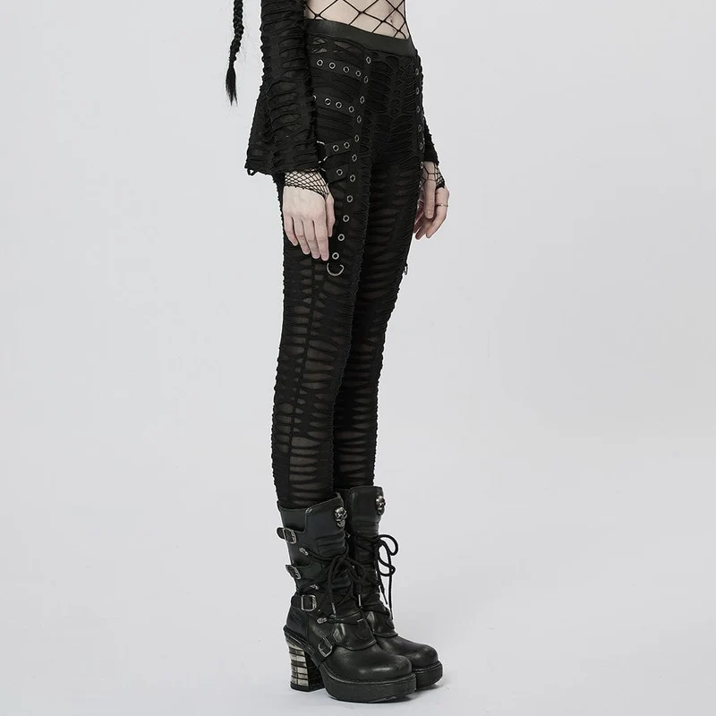 Damen-Punk-Öse, zerrissene, transparente Leggings