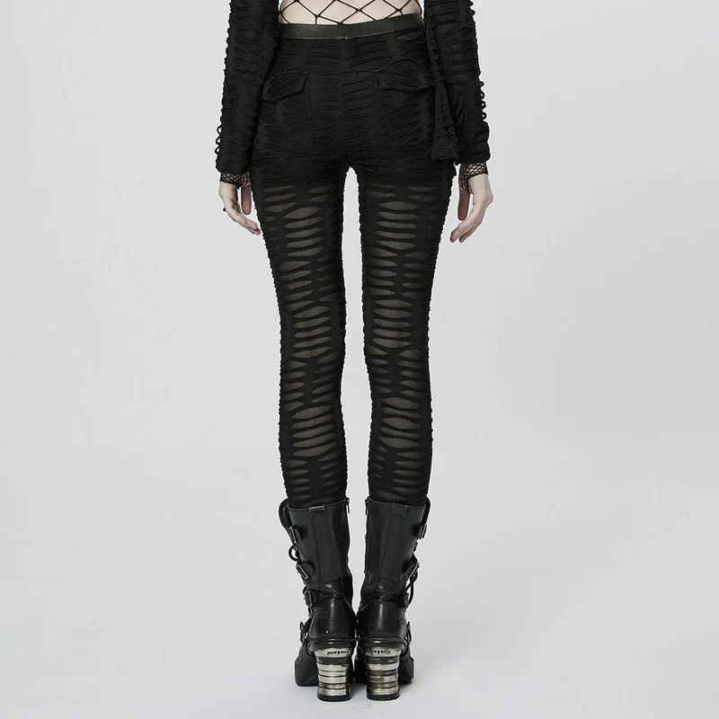 Damen-Punk-Öse, zerrissene, transparente Leggings