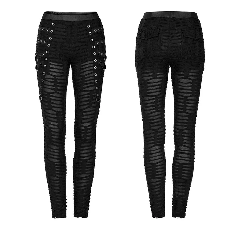 Damen-Punk-Öse, zerrissene, transparente Leggings