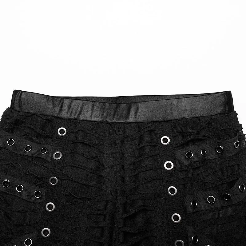 Damen-Punk-Öse, zerrissene, transparente Leggings