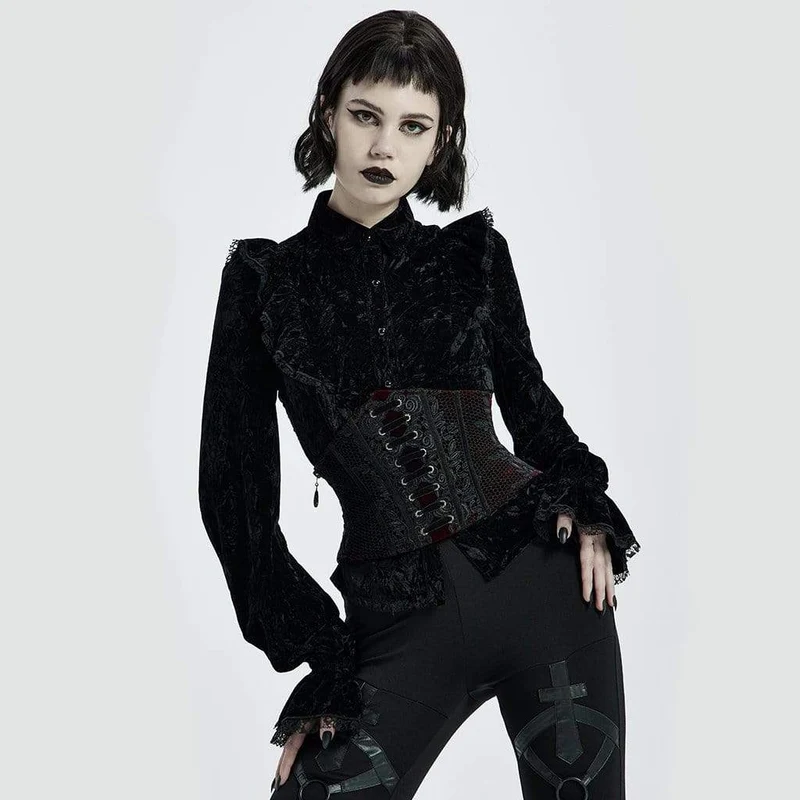 Damen Gothic Jacquard Schnürung Unterbrustkorsetts Rot