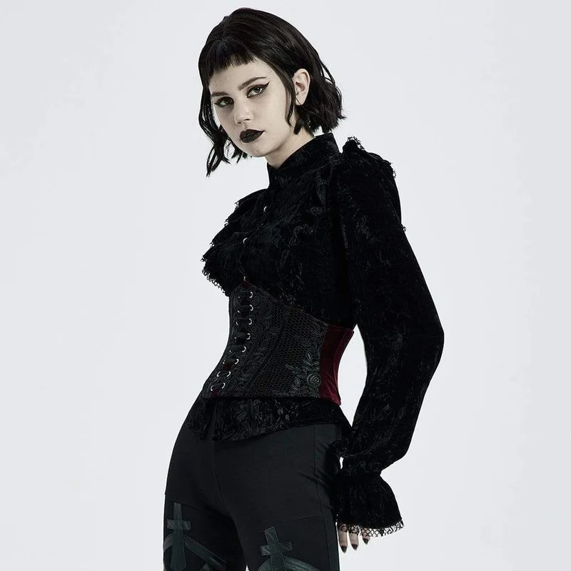 Damen Gothic Jacquard Schnürung Unterbrustkorsetts Rot