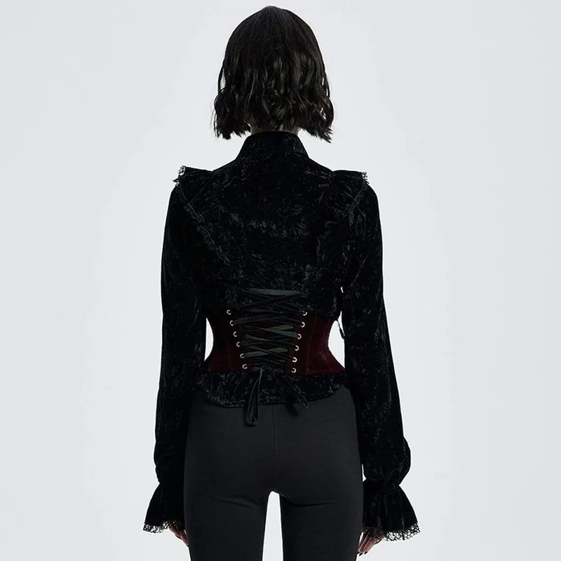 Damen Gothic Jacquard Schnürung Unterbrustkorsetts Rot