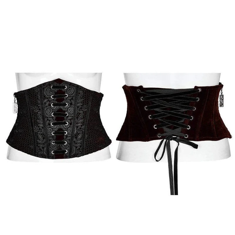 Damen Gothic Jacquard Schnürung Unterbrustkorsetts Rot
