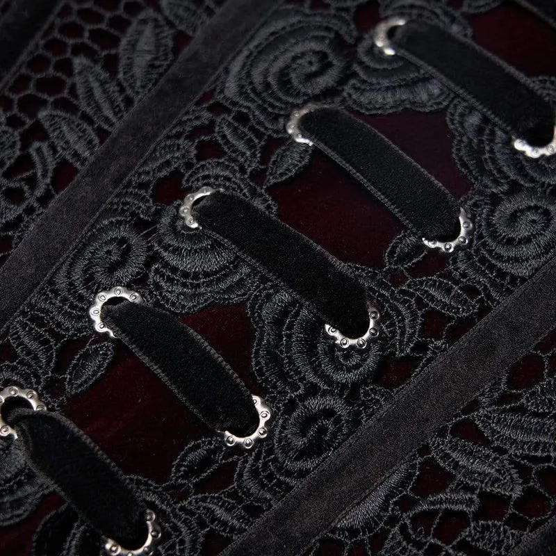 Damen Gothic Jacquard Schnürung Unterbrustkorsetts Rot