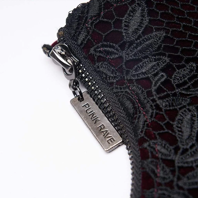 Damen Gothic Jacquard Schnürung Unterbrustkorsetts Rot