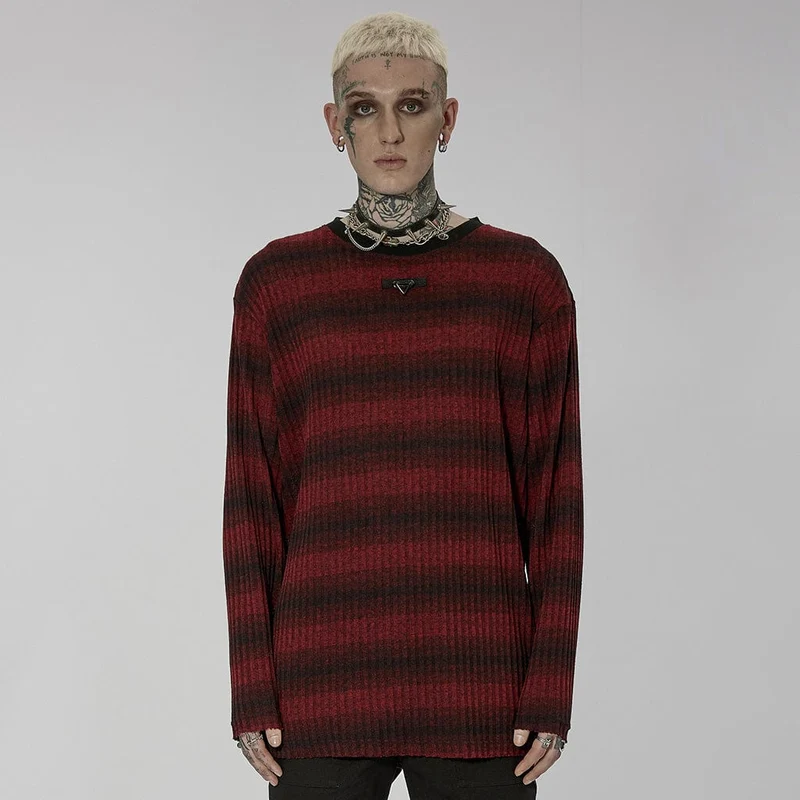 Herren Punk Double Color Striped Pullover