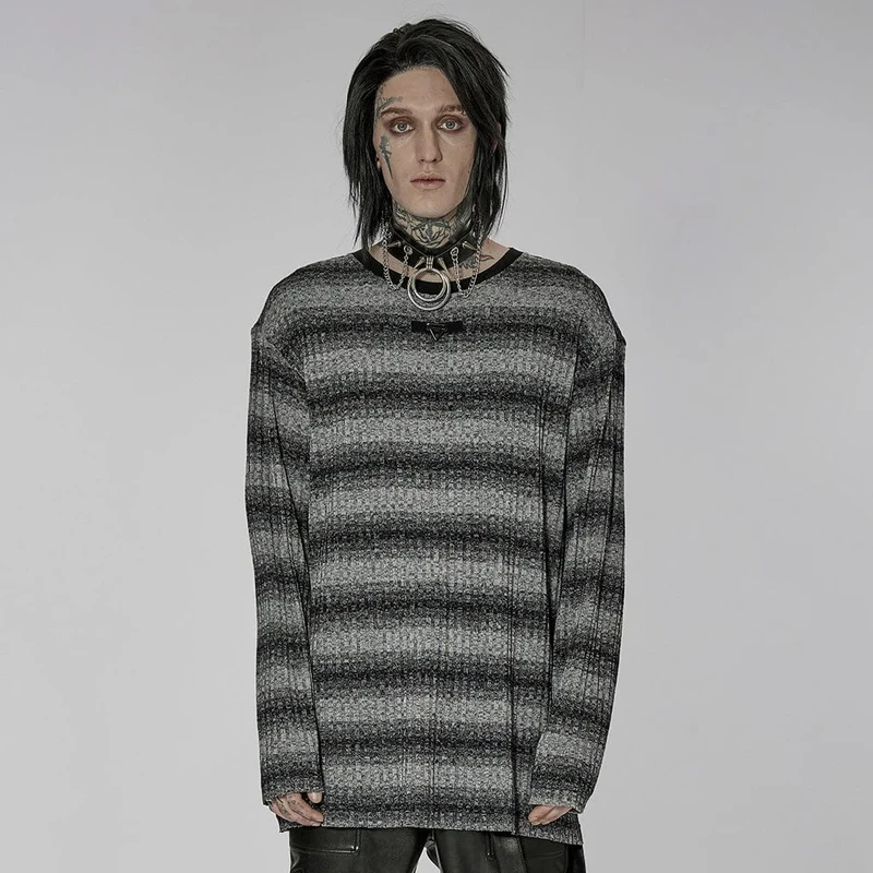 Herren Punk Double Color Striped Pullover