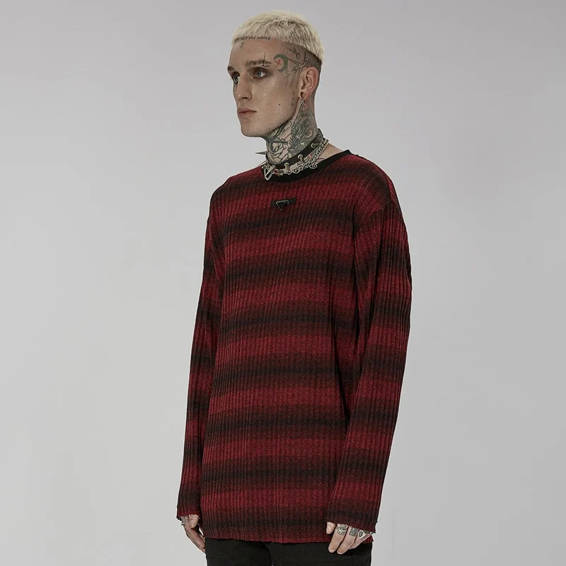 Herren Punk Double Color Striped Pullover