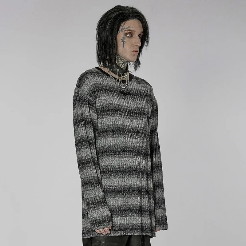 Herren Punk Double Color Striped Pullover