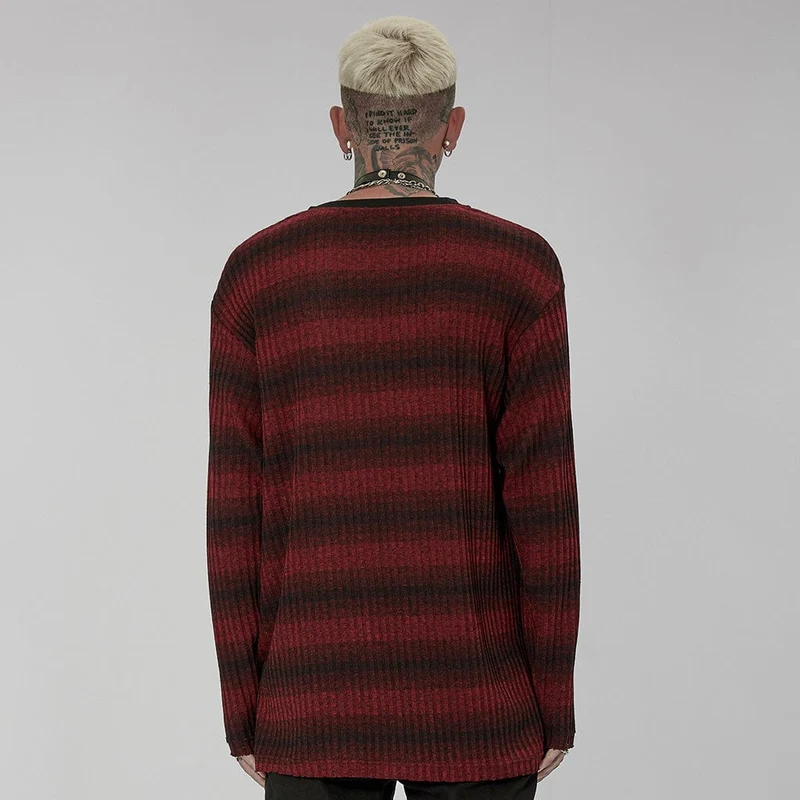 Herren Punk Double Color Striped Pullover