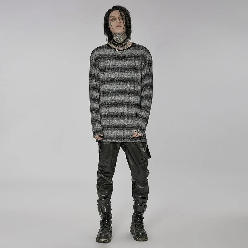Herren Punk Double Color Striped Pullover