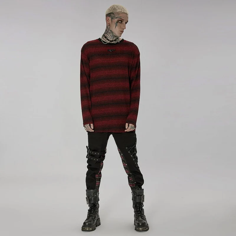 Herren Punk Double Color Striped Pullover