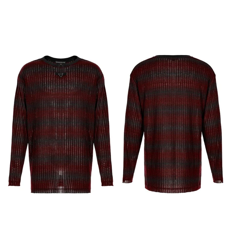 Herren Punk Double Color Striped Pullover