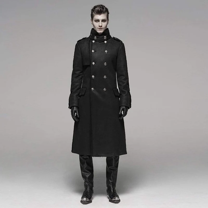Herren Goth Military Style Zweireiher Langmantel
