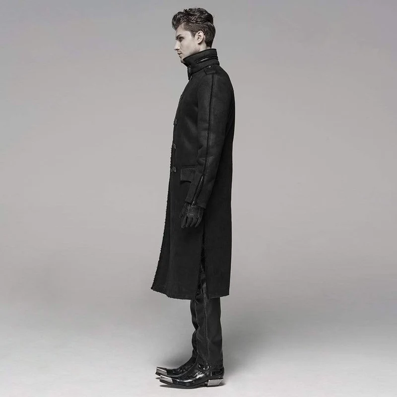 Herren Goth Military Style Zweireiher Langmantel
