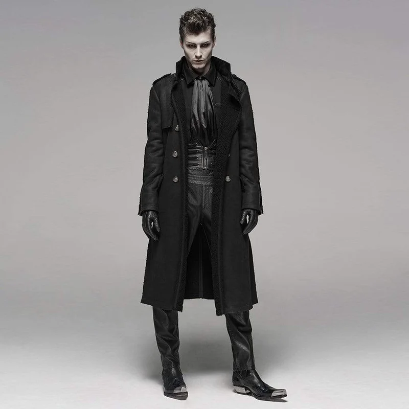 Herren Goth Military Style Zweireiher Langmantel