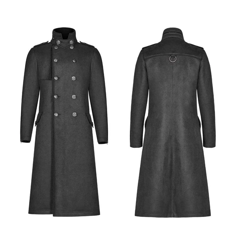 Herren Goth Military Style Zweireiher Langmantel