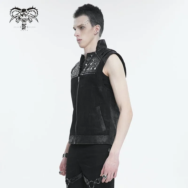 Herren Punk Stehkragen Nietenweste