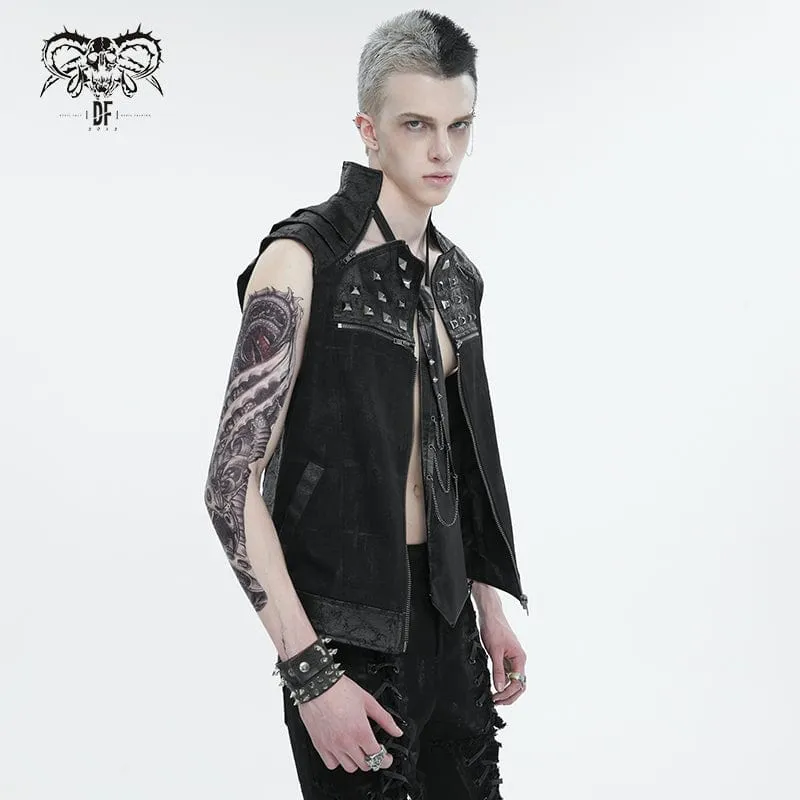 Herren Punk Stehkragen Nietenweste