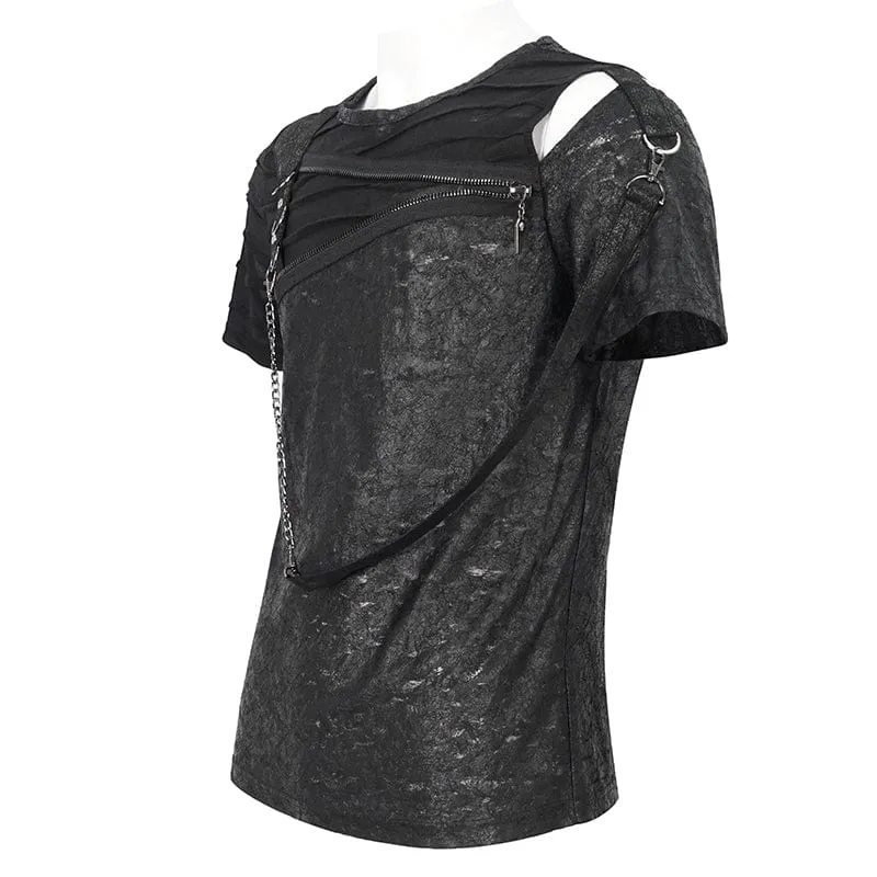 Herren-T-Shirt mit Punkausschnitt und Reißverschluss