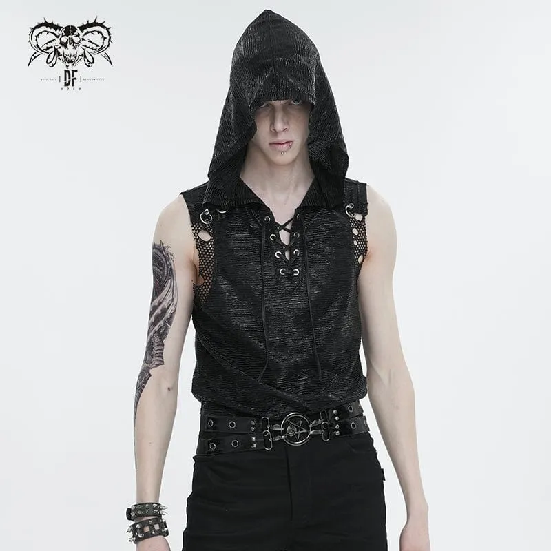 Herren Punk Strappy Mesh Splice Weste mit Kapuze