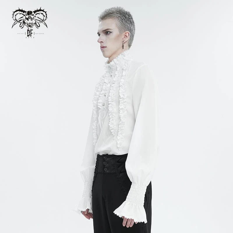 Herren Gothic Puffärmel Rüschenhemd Weiß
