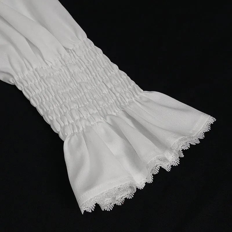 Herren Gothic Puffärmel Rüschenhemd Weiß
