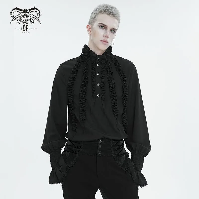 Herren Gothic Puffärmel Rüschenhemd Schwarz