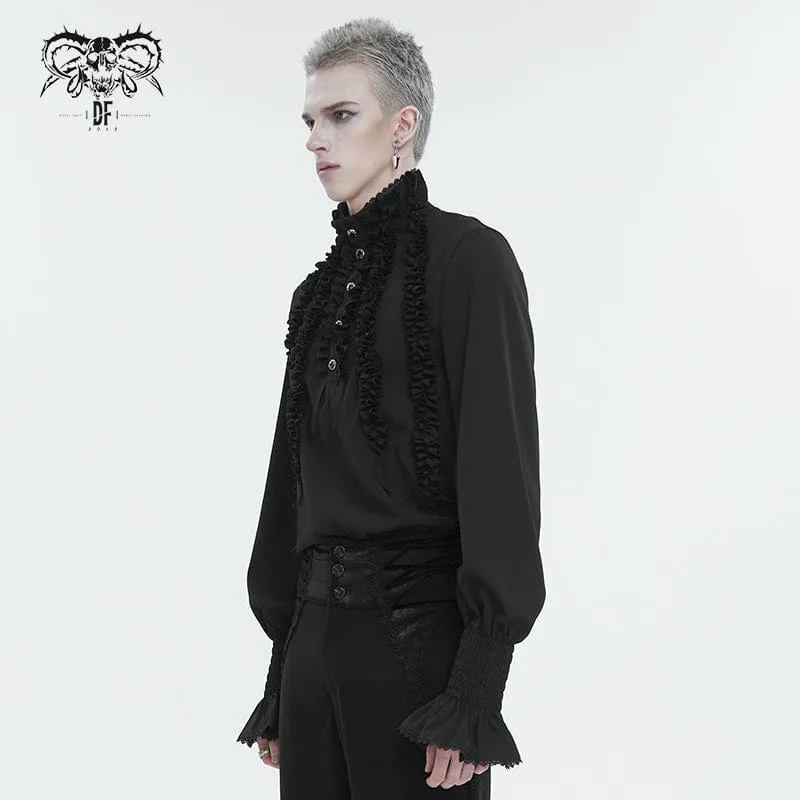 Herren Gothic Puffärmel Rüschenhemd Schwarz