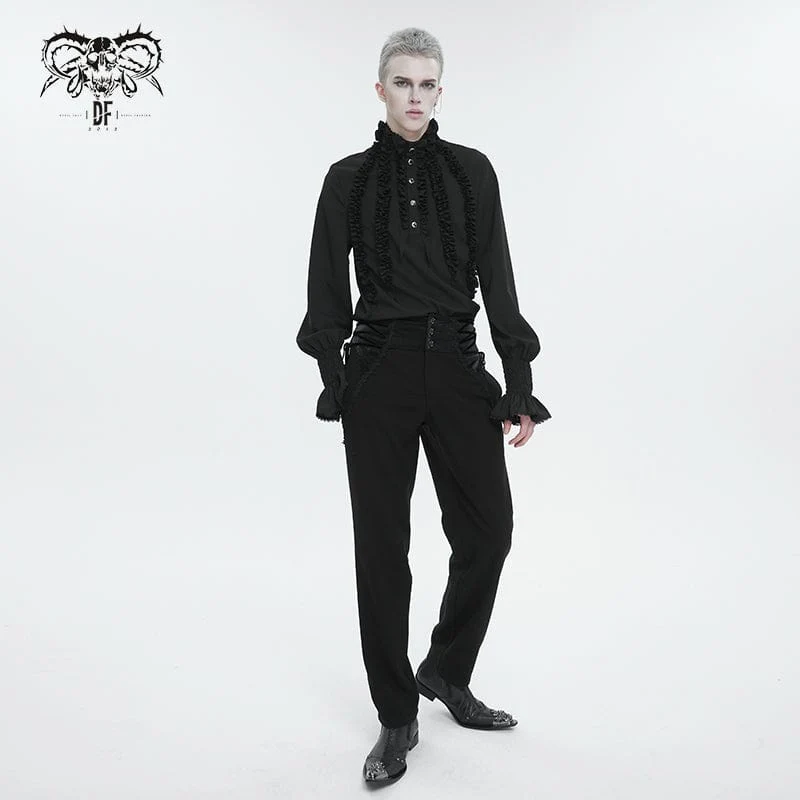 Herren Gothic Puffärmel Rüschenhemd Schwarz