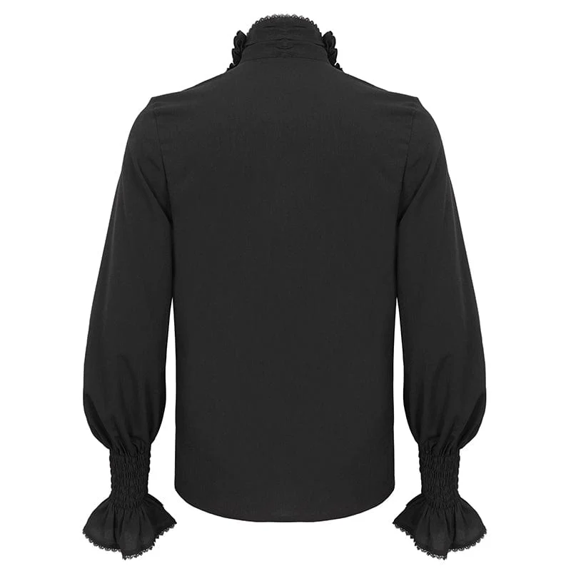 Herren Gothic Puffärmel Rüschenhemd Schwarz
