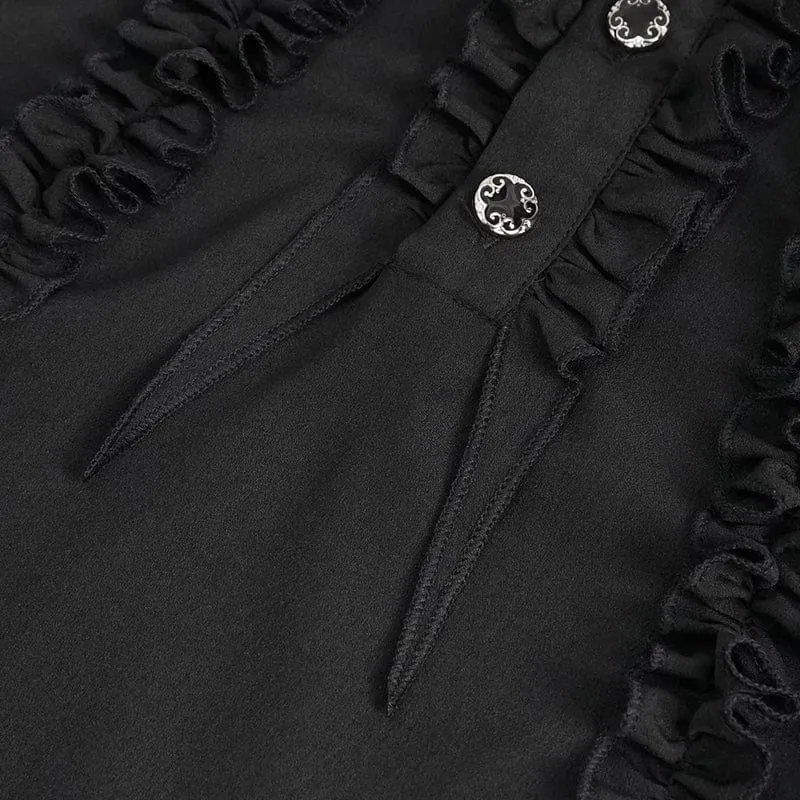 Herren Gothic Puffärmel Rüschenhemd Schwarz