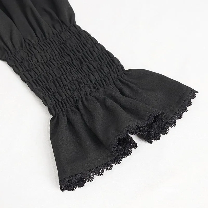 Herren Gothic Puffärmel Rüschenhemd Schwarz