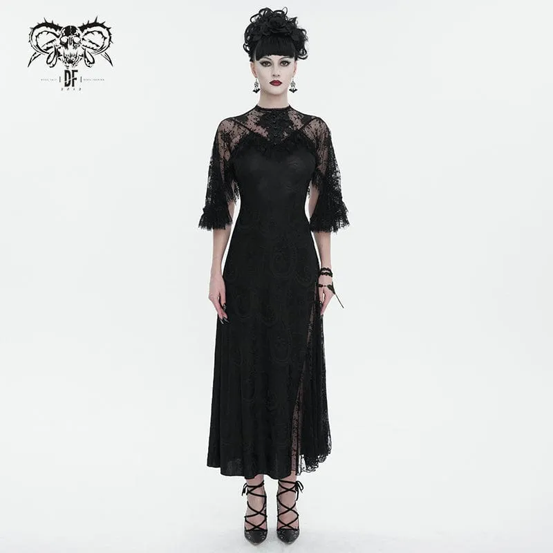 Damen-Hochzeitskleid im Gothic-Stil mit Spitzenspleiß und Schlitz