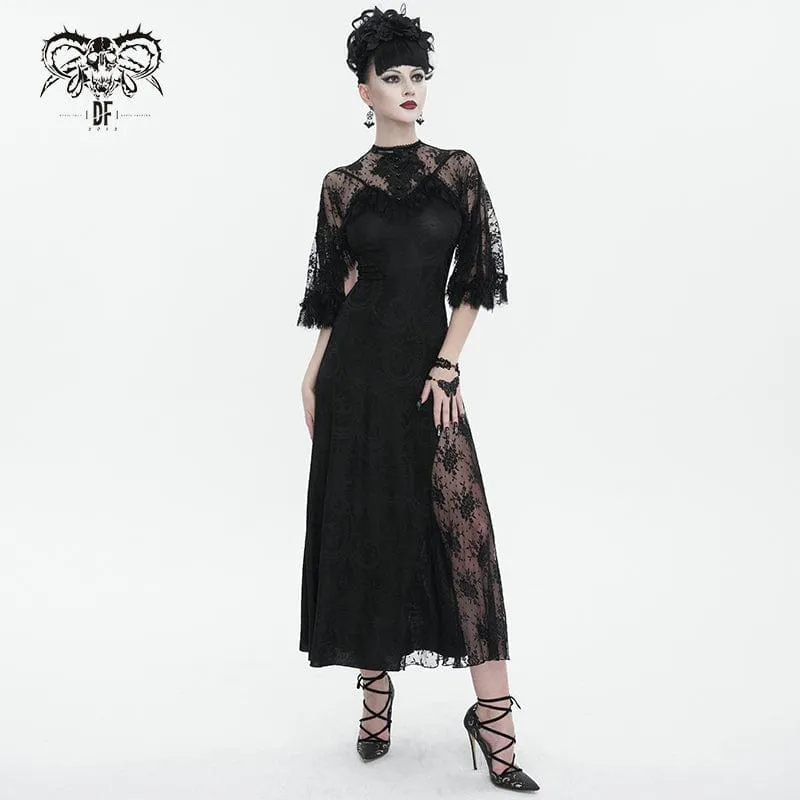 Damen-Hochzeitskleid im Gothic-Stil mit Spitzenspleiß und Schlitz