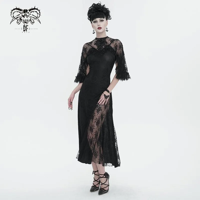Damen-Hochzeitskleid im Gothic-Stil mit Spitzenspleiß und Schlitz