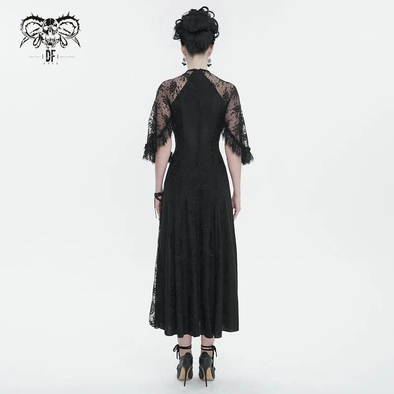 Damen-Hochzeitskleid im Gothic-Stil mit Spitzenspleiß und Schlitz