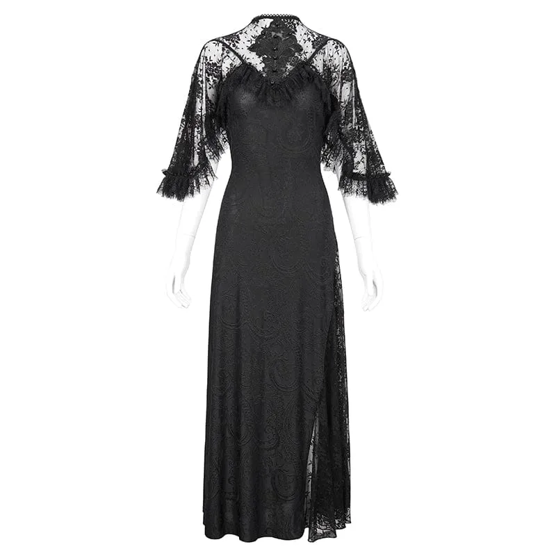 Damen-Hochzeitskleid im Gothic-Stil mit Spitzenspleiß und Schlitz