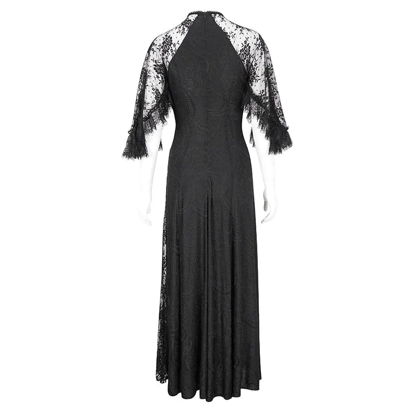 Damen-Hochzeitskleid im Gothic-Stil mit Spitzenspleiß und Schlitz